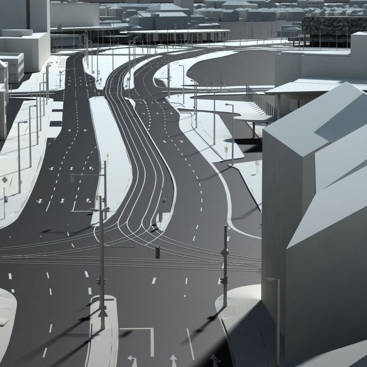 Digitales Bild einer mehrspurigen Stadtkreuzung